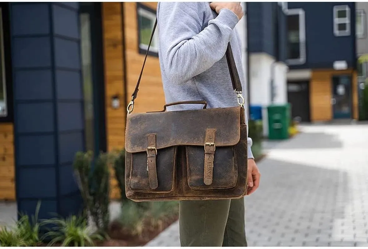 16 Inch Leather Briefcase Laptop Messenger Bags for Men and Women Best Office Satchel Bag