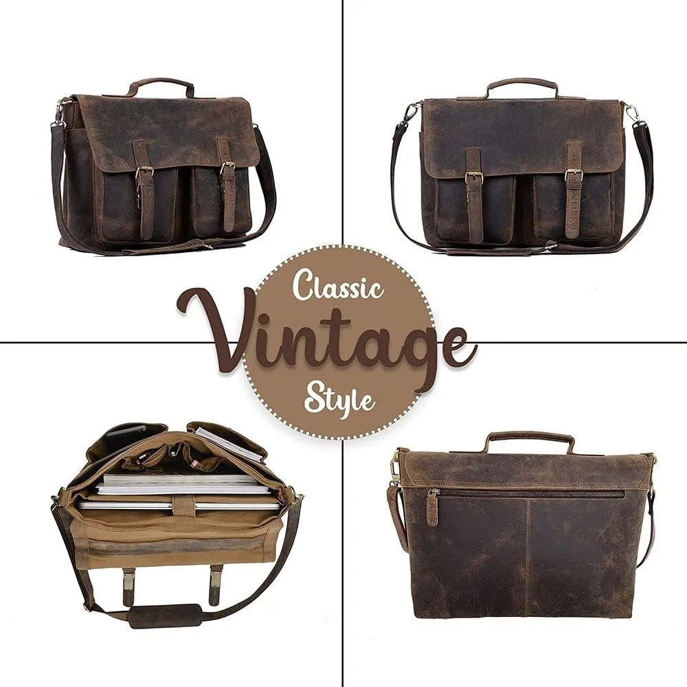 16 Inch Leather Briefcase Laptop Messenger Bags for Men and Women Best Office Satchel Bag