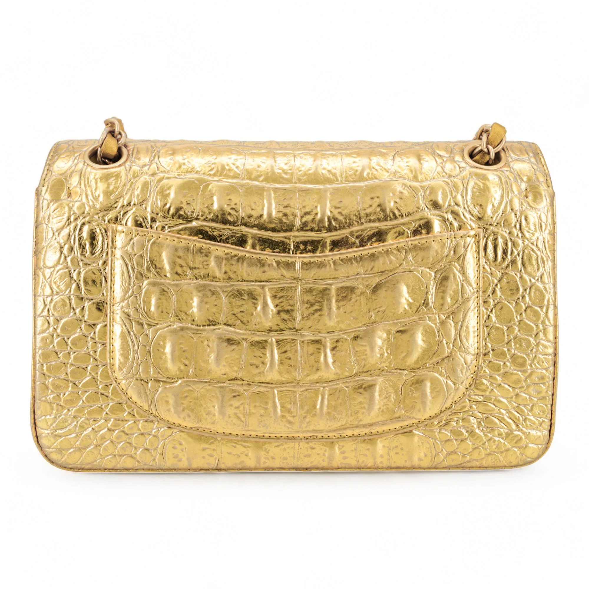19A Gold Croc Embossed Calfskin Small Classic Double Flap Bag