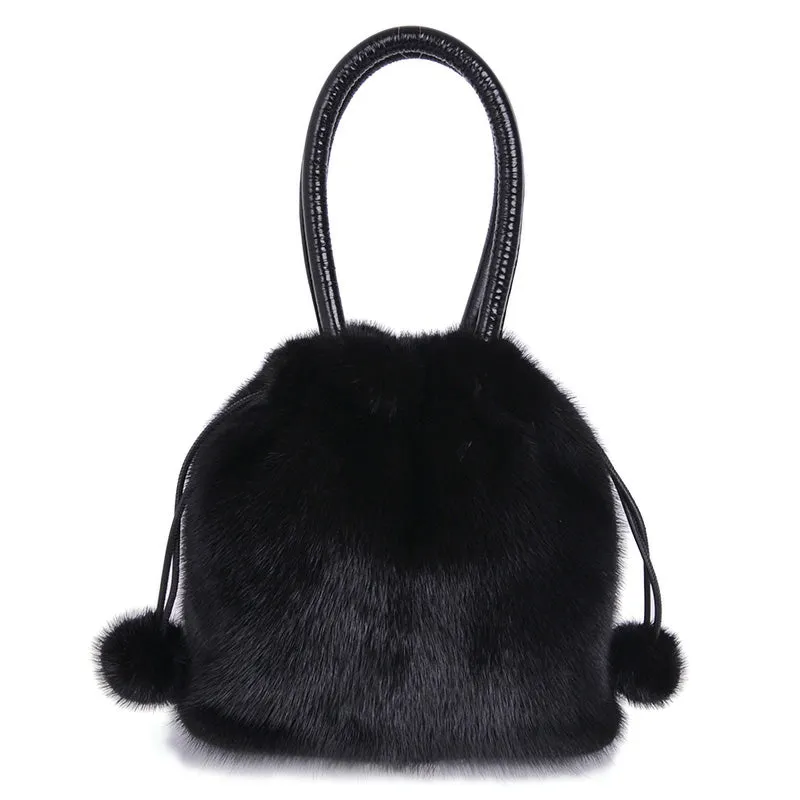 2022 New Arrivals Women's Real Mink Fur Handbags Luxury Fur Bags For Female Drawstring Hairball Tote Bags 8840