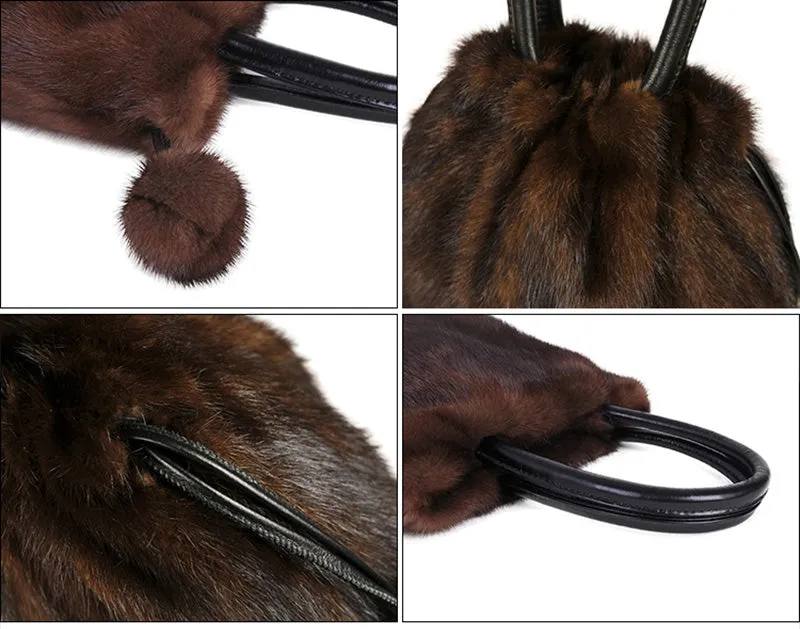 2022 New Arrivals Women's Real Mink Fur Handbags Luxury Fur Bags For Female Drawstring Hairball Tote Bags 8840