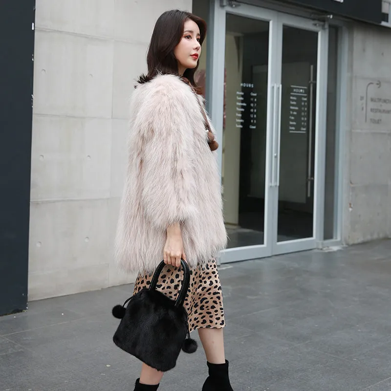 2022 New Arrivals Women's Real Mink Fur Handbags Luxury Fur Bags For Female Drawstring Hairball Tote Bags 8840