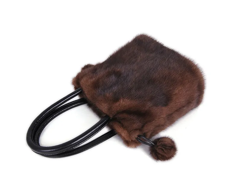2022 New Arrivals Women's Real Mink Fur Handbags Luxury Fur Bags For Female Drawstring Hairball Tote Bags 8840