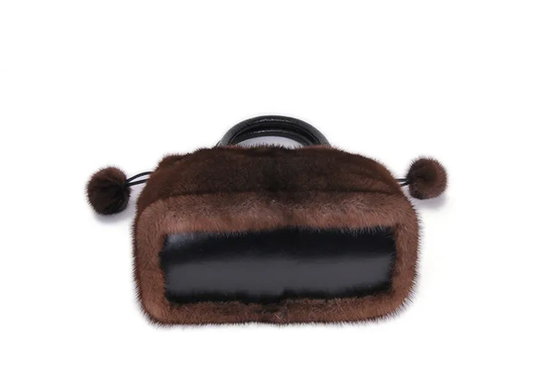 2022 New Arrivals Women's Real Mink Fur Handbags Luxury Fur Bags For Female Drawstring Hairball Tote Bags 8840