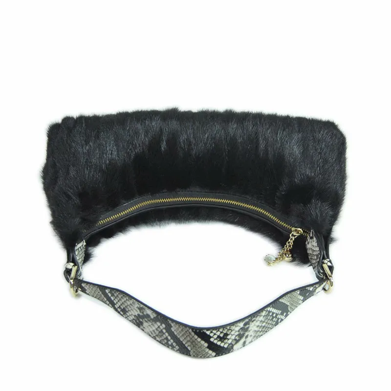 2022 New Fashion Mink Fur Shoulder Bags Women New Spring Handbags Black Natural Fur 7983