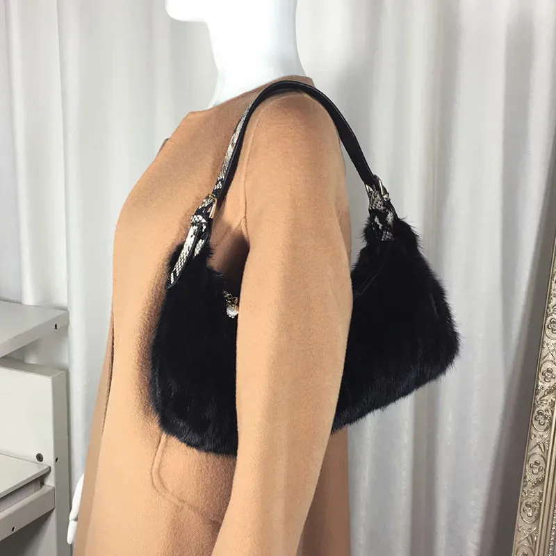 2022 New Fashion Mink Fur Shoulder Bags Women New Spring Handbags Black Natural Fur 7983