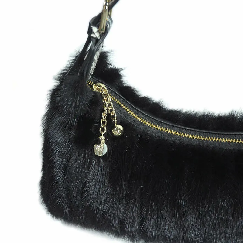 2022 New Fashion Mink Fur Shoulder Bags Women New Spring Handbags Black Natural Fur 7983