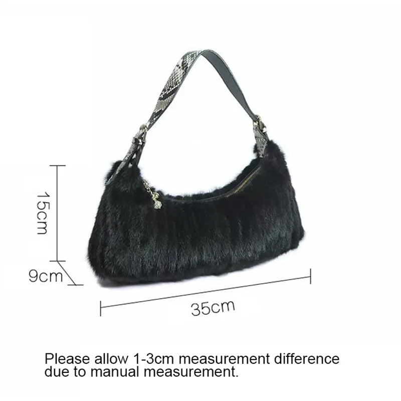 2022 New Fashion Mink Fur Shoulder Bags Women New Spring Handbags Black Natural Fur 7983
