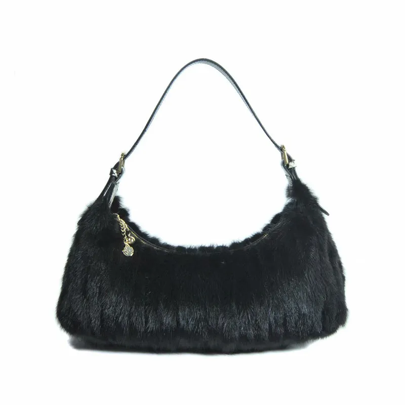 2022 New Fashion Mink Fur Shoulder Bags Women New Spring Handbags Black Natural Fur 7983