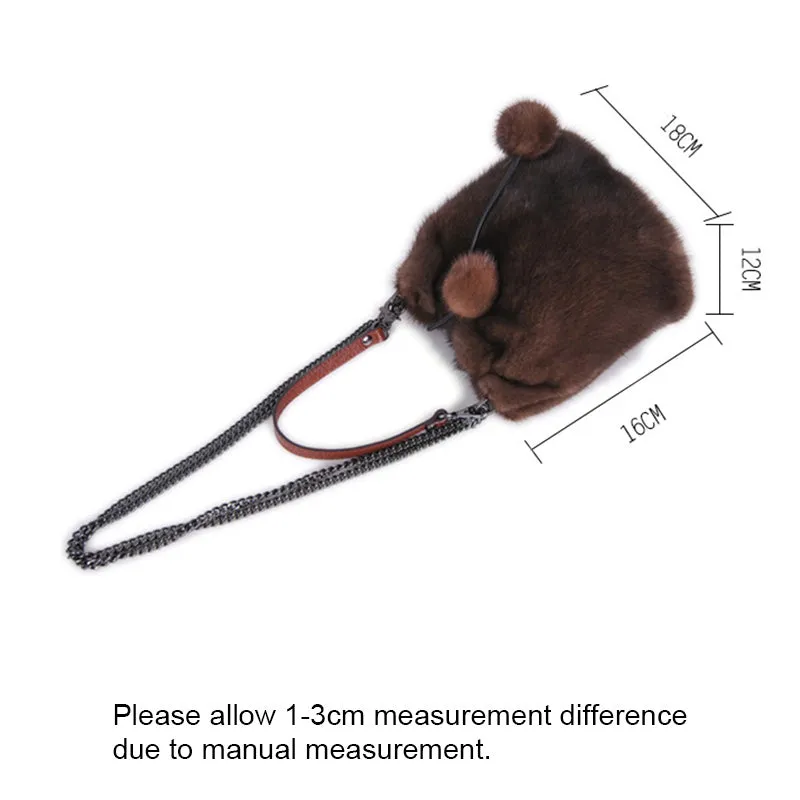 2022 New Women Fashion Real Mink Fur Crossbody Bags Fur Ball Chain Bags Fur Shoulder Bag Casual Tote Female Handbags 8820