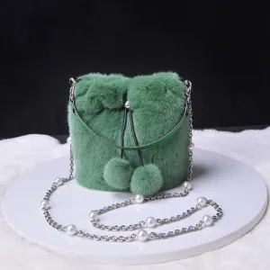2022 New Women Fashion Real Mink Fur Crossbody Bags Fur Ball Chain Bags Fur Shoulder Bag Casual Tote Female Handbags 8820