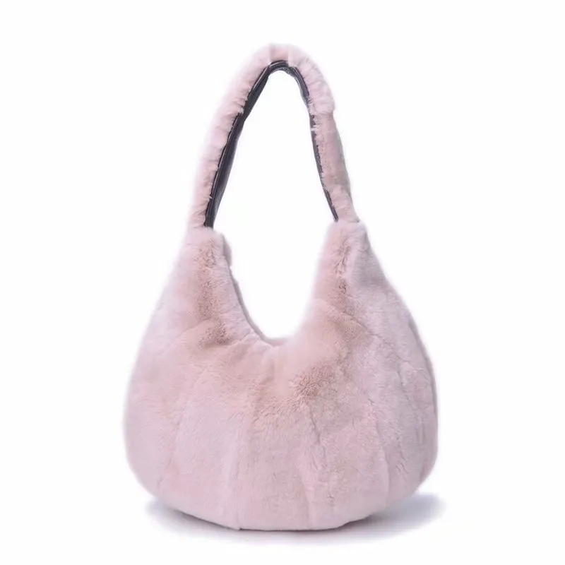 2022 New Women's Real Rex Rabbit Fur Handbags Fashion Fur Shoulder Bags Large Capacity Totes 7985