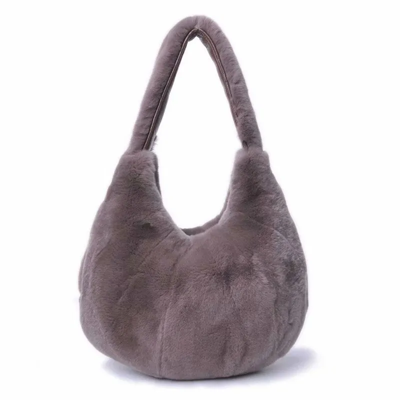 2022 New Women's Real Rex Rabbit Fur Handbags Fashion Fur Shoulder Bags Large Capacity Totes 7985