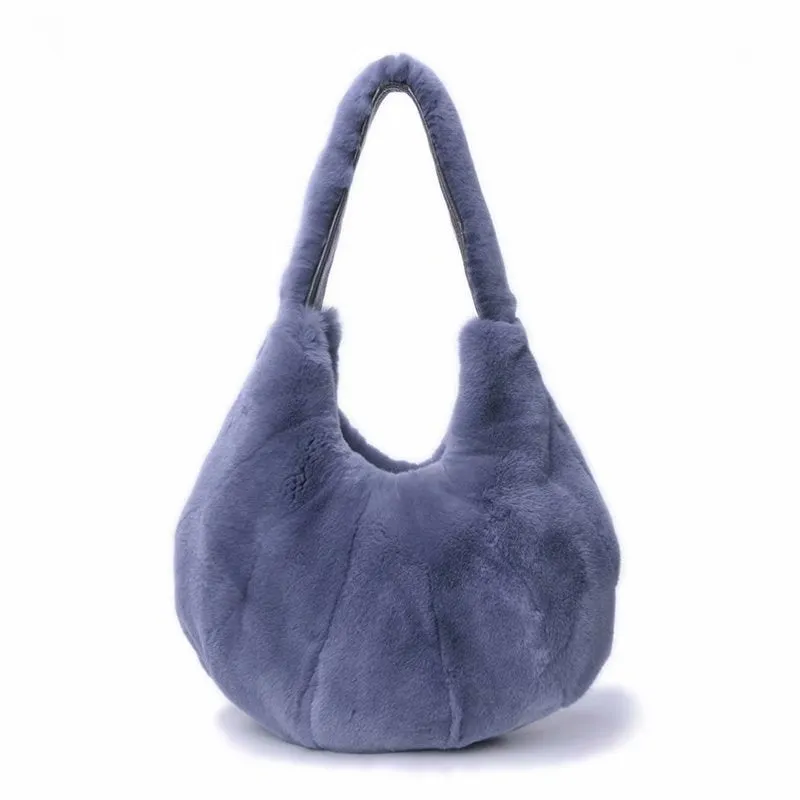 2022 New Women's Real Rex Rabbit Fur Handbags Fashion Fur Shoulder Bags Large Capacity Totes 7985