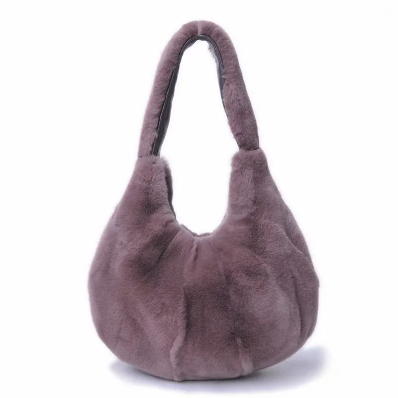 2022 New Women's Real Rex Rabbit Fur Handbags Fashion Fur Shoulder Bags Large Capacity Totes 7985
