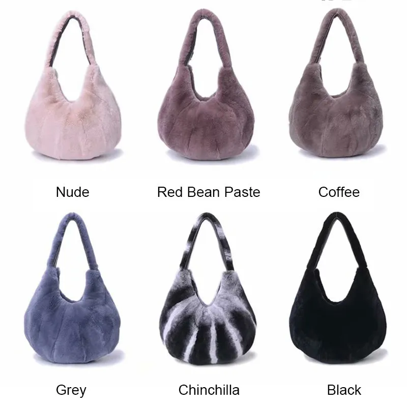 2022 New Women's Real Rex Rabbit Fur Handbags Fashion Fur Shoulder Bags Large Capacity Totes 7985