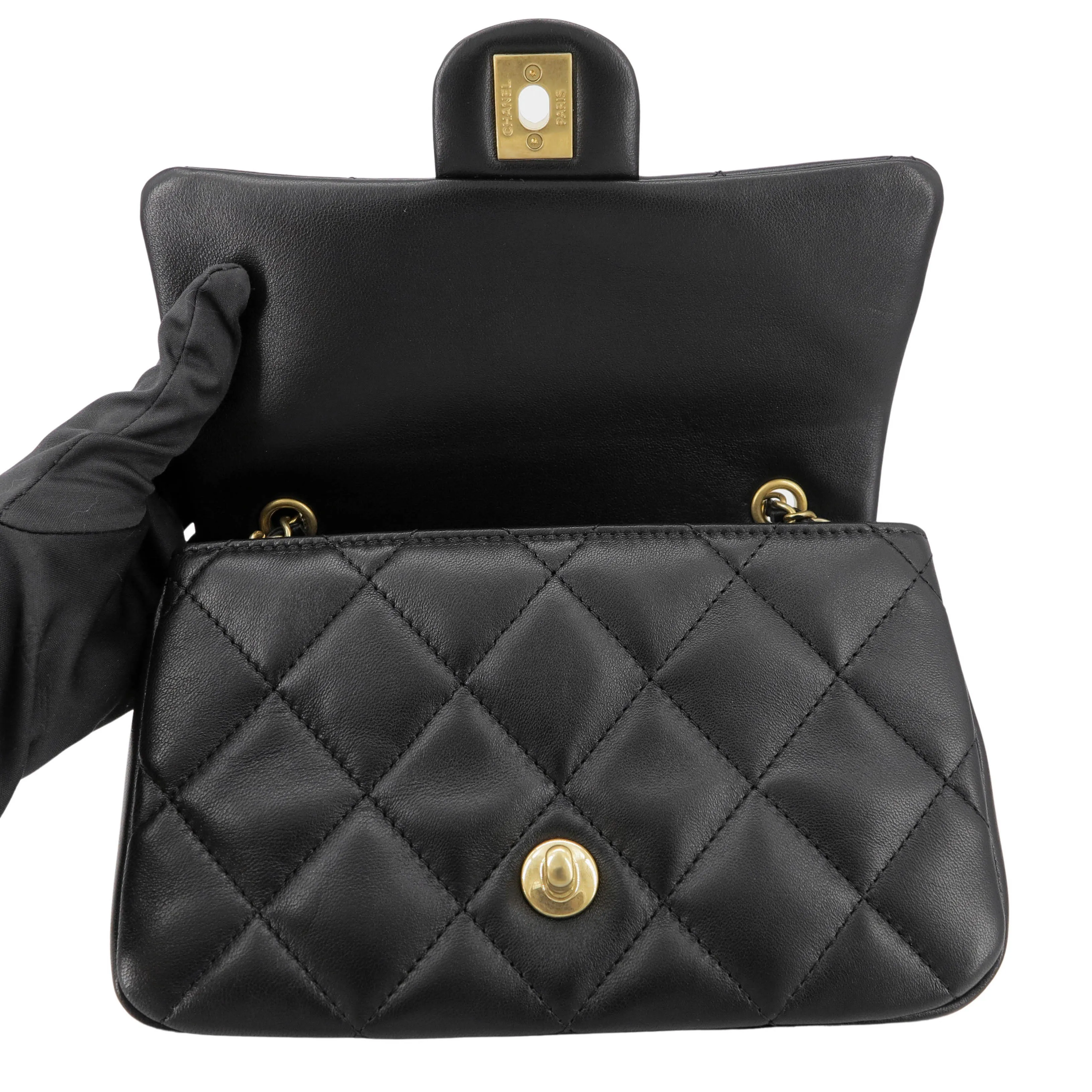 22B Heart Charms Mini Flap Bag in Black Lambskin