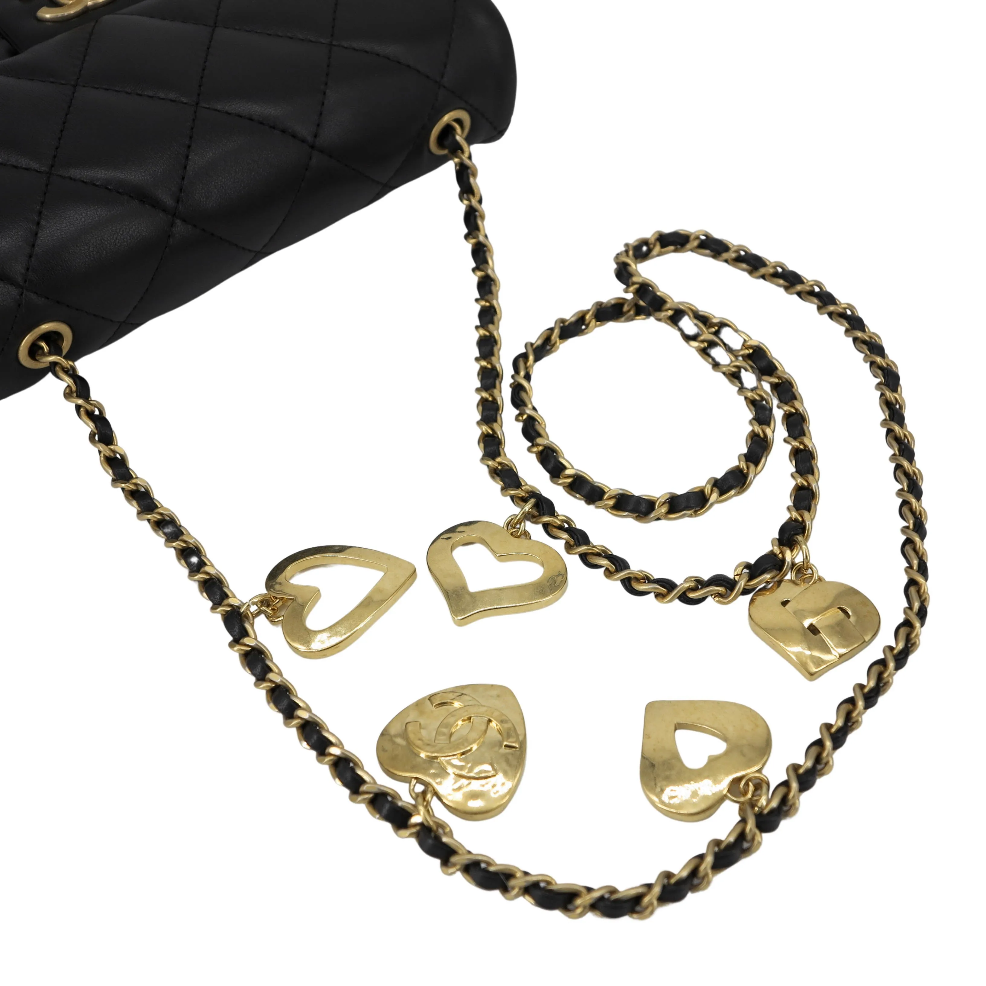 22B Heart Charms Mini Flap Bag in Black Lambskin