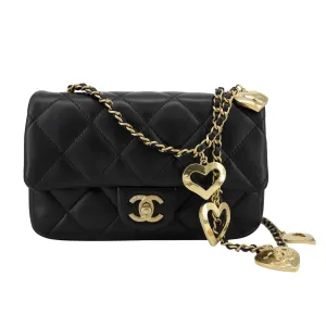 22B Heart Charms Mini Flap Bag in Black Lambskin