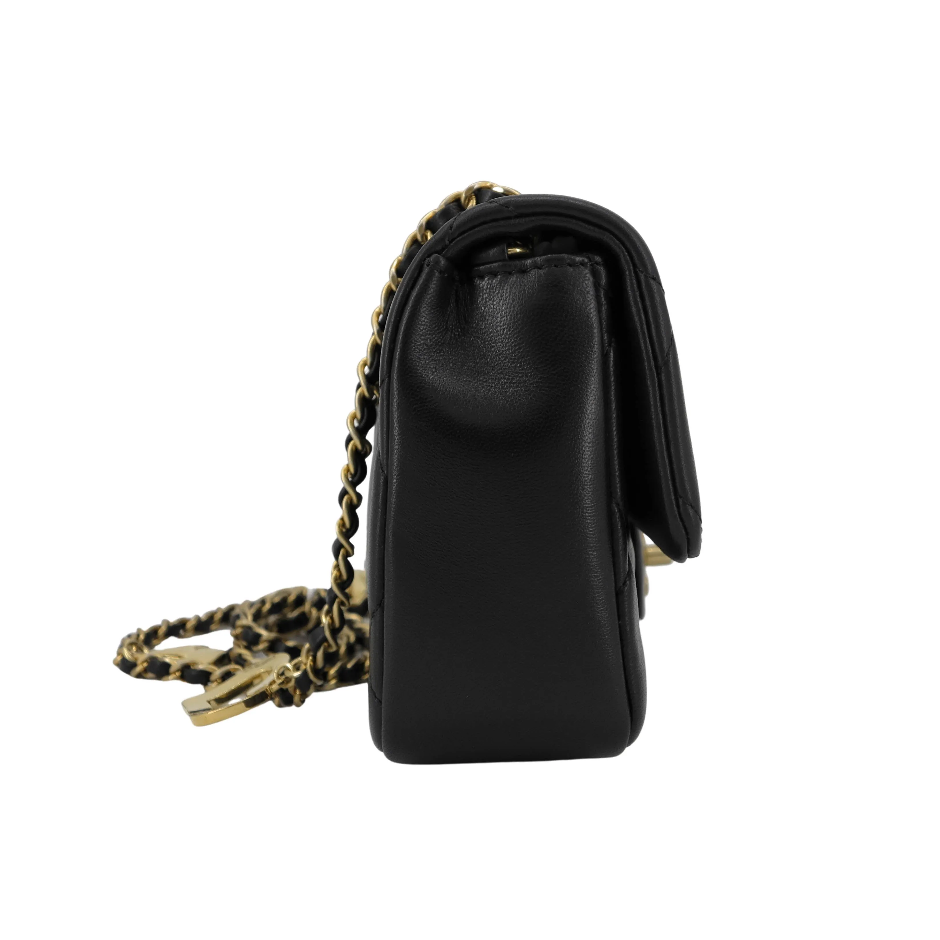 22B Heart Charms Mini Flap Bag in Black Lambskin