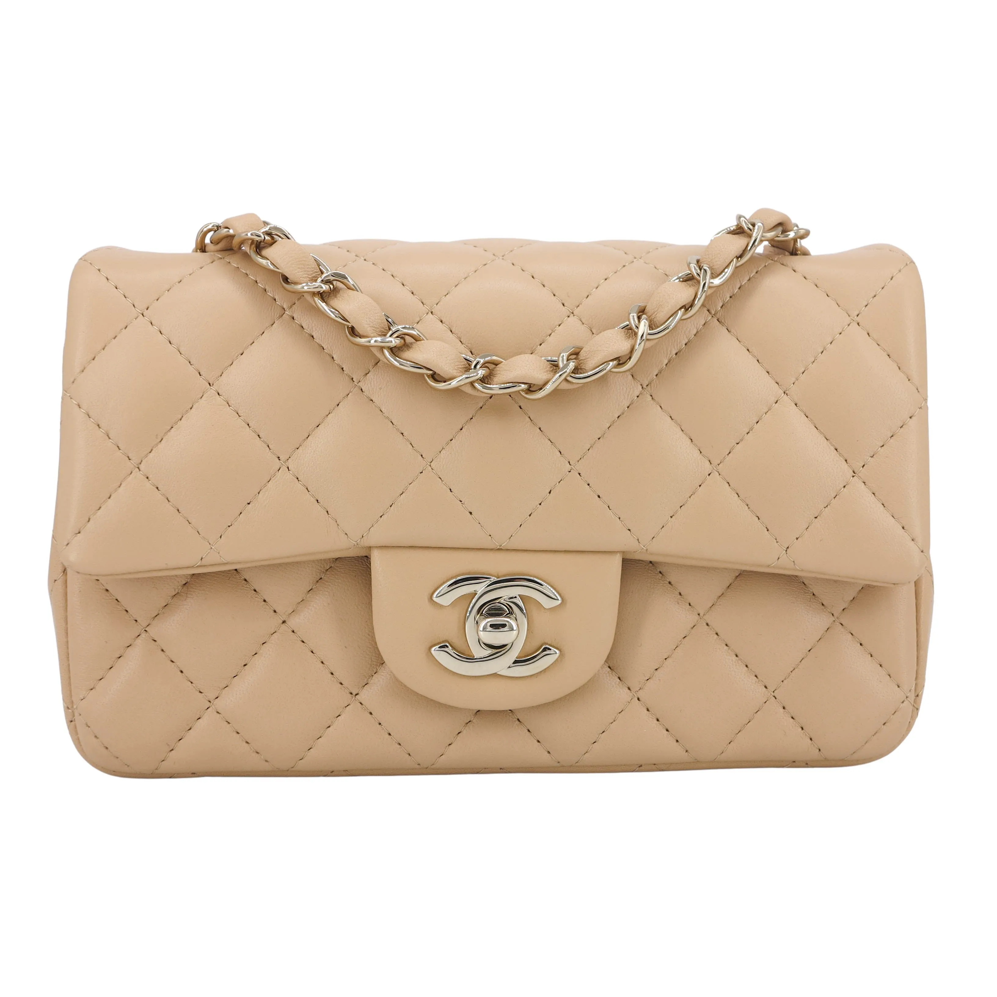 22C Beige Lambskin Mini Rectangular Flap Bag