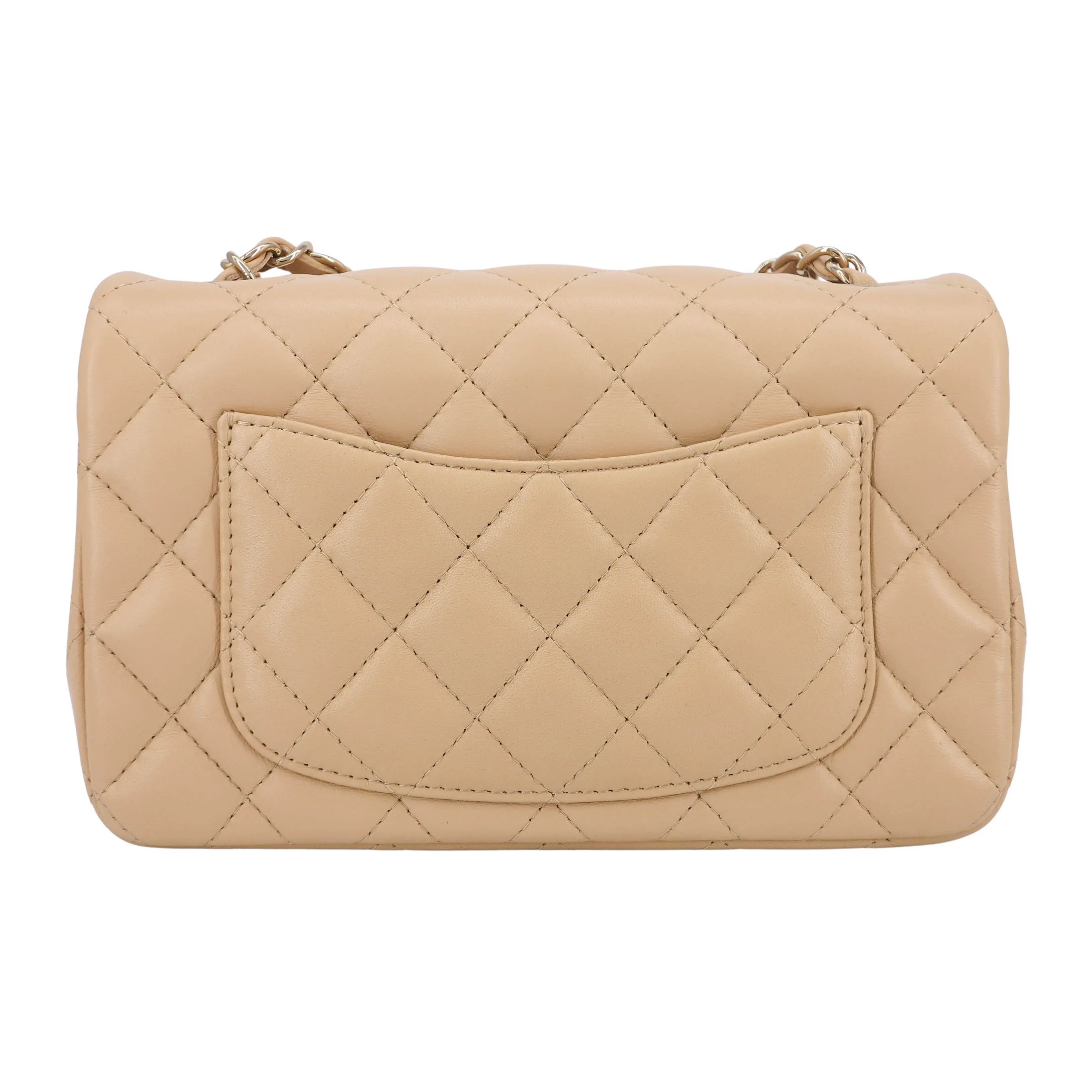 22C Beige Lambskin Mini Rectangular Flap Bag