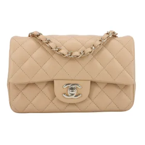 22C Beige Lambskin Mini Rectangular Flap Bag