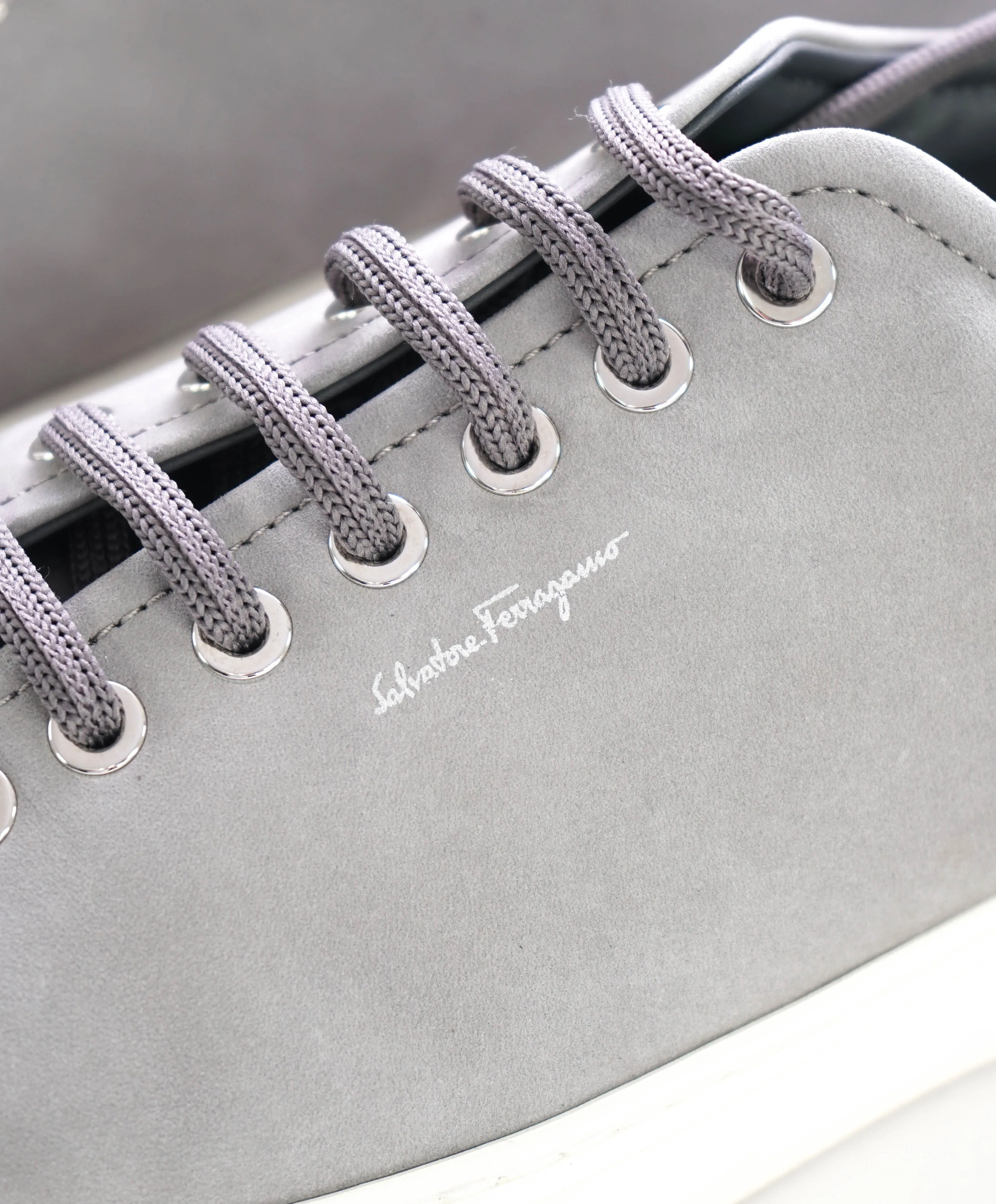 $750 SALVATORE FERRAGAMO - *Rhinoceros* Gray Gancini Sneaker - 8.5 US