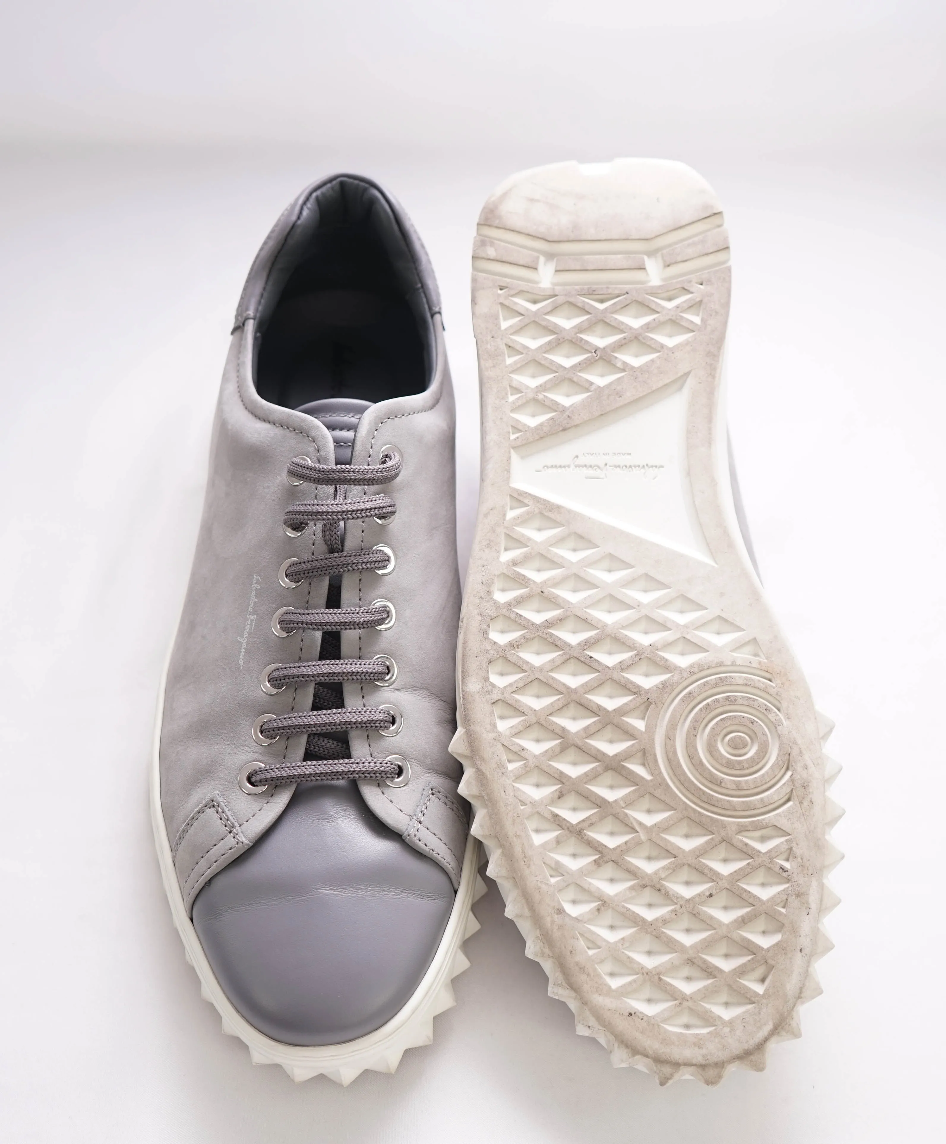 $750 SALVATORE FERRAGAMO - *Rhinoceros* Gray Gancini Sneaker - 8.5 US