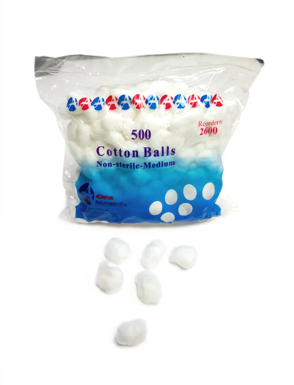 AOSS Cotton Balls Nonsterile. MED 100%Cotton (500EA/BG, 8BG/CA)