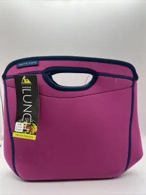Arctic Zone Insulated Neoprene Lunch Bag Hot Cold Washable Cooler Pink/Navy
