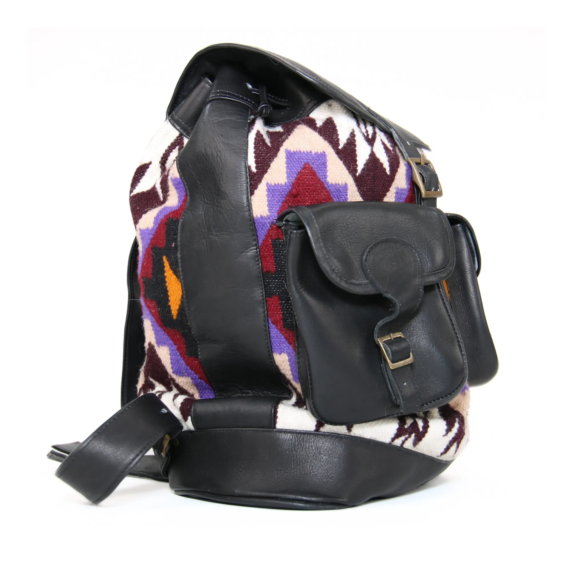 Backpack Andean Design w/ Black Leather and Purple and Brown