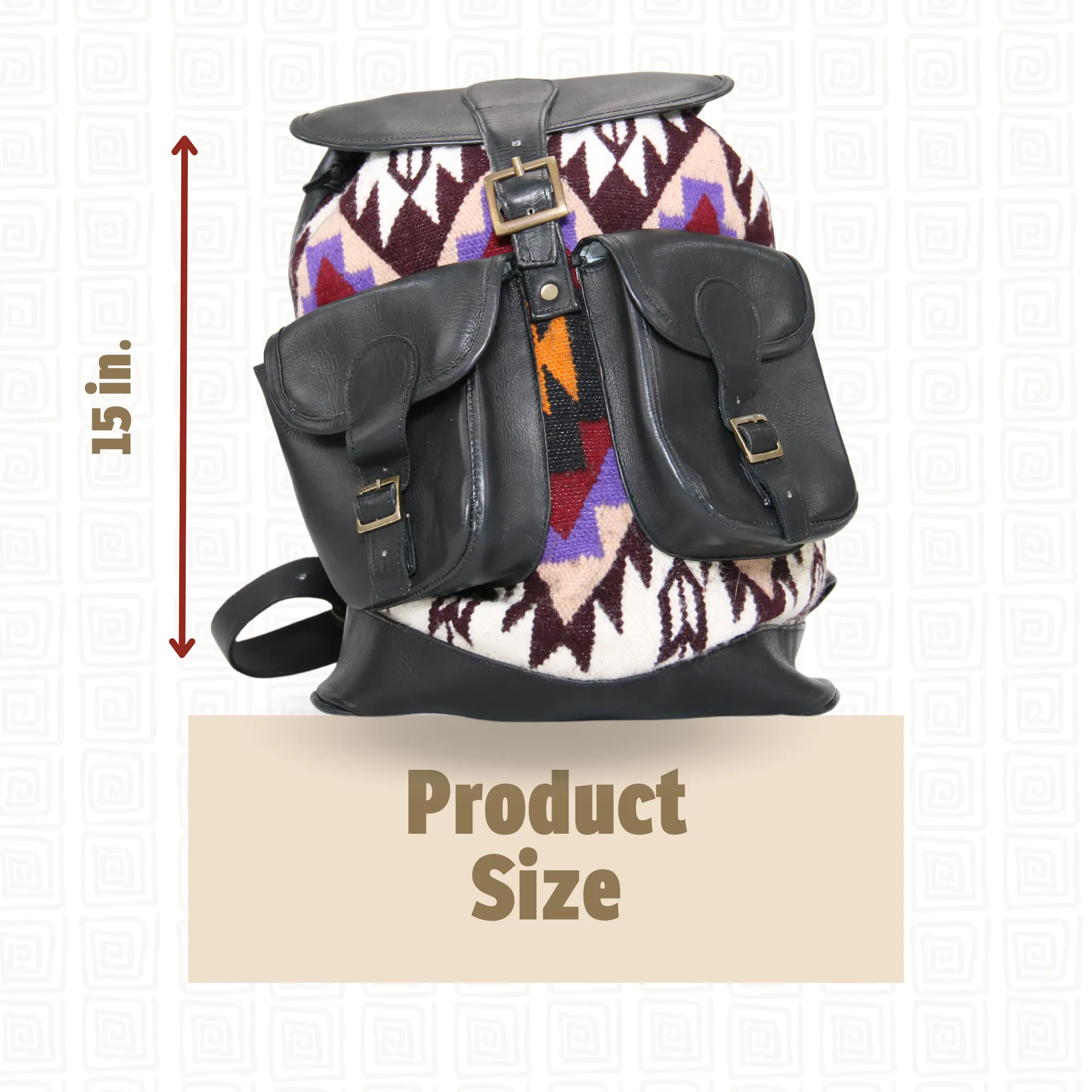 Backpack Andean Design w/ Black Leather and Purple and Brown