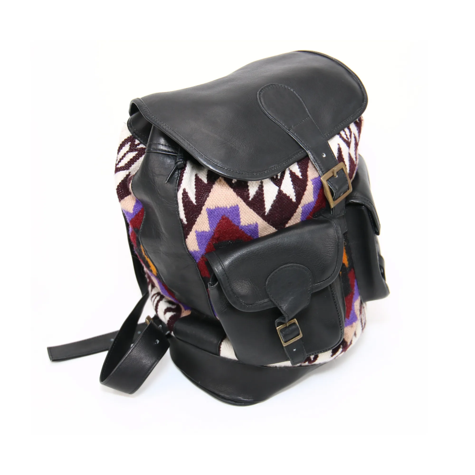 Backpack Andean Design w/ Black Leather and Purple and Brown