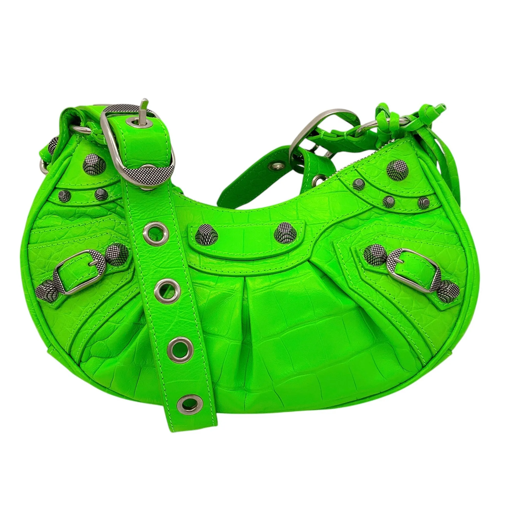Balenciaga Acid Green Croc Embossed Leather Le Cagole XS Shoulder Bag