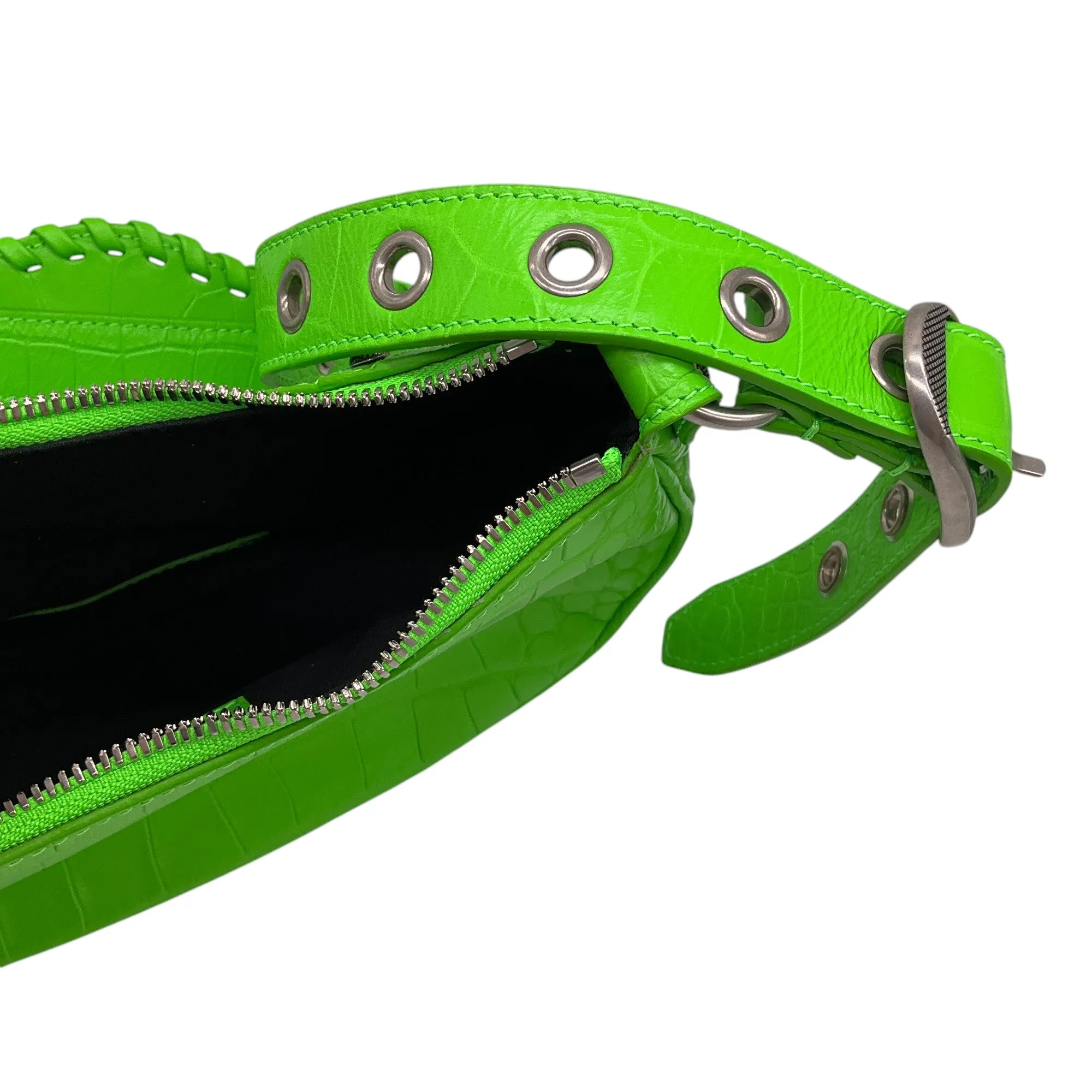 Balenciaga Acid Green Croc Embossed Leather Le Cagole XS Shoulder Bag