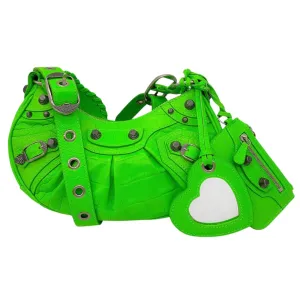 Balenciaga Acid Green Croc Embossed Leather Le Cagole XS Shoulder Bag