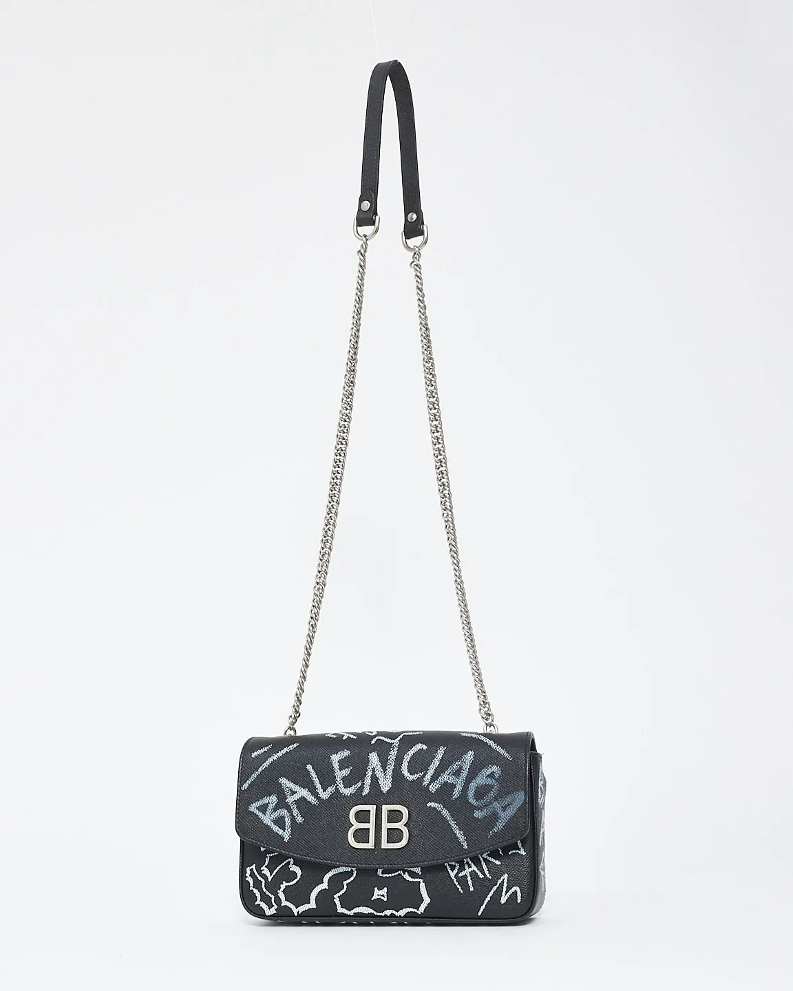 Balenciaga Black Leather Graffiti BB Chain Bag