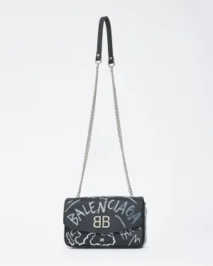 Balenciaga Black Leather Graffiti BB Chain Bag