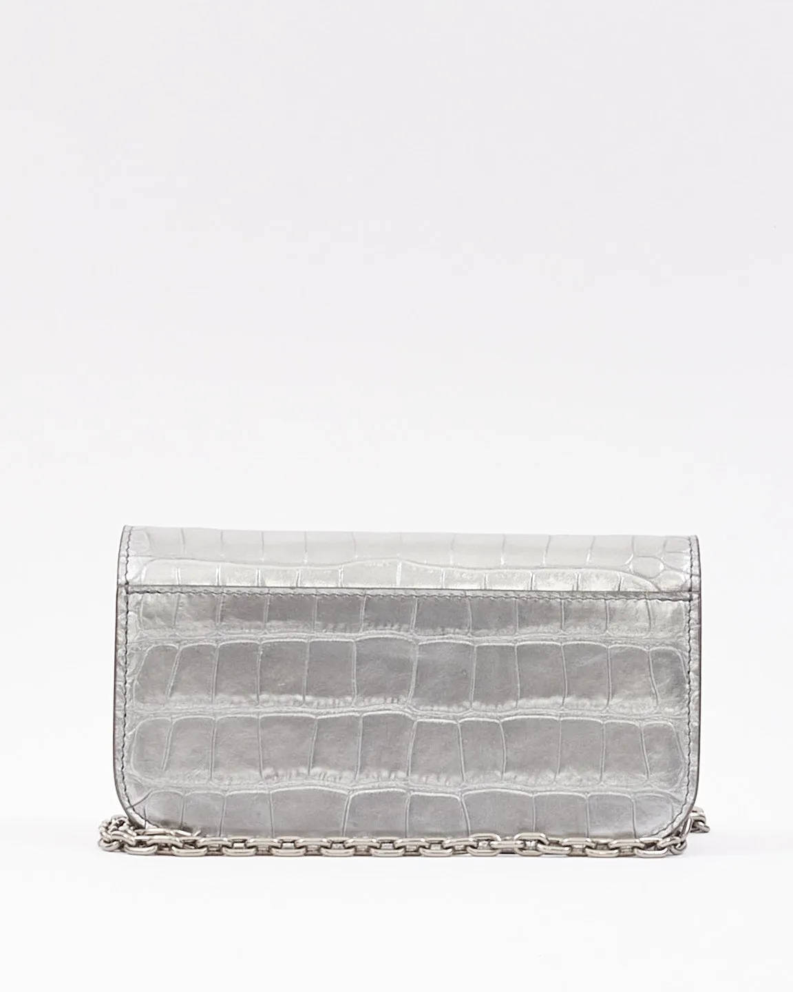 Balenciaga Silver Croc Embossed Leather Gossip Mini Bag