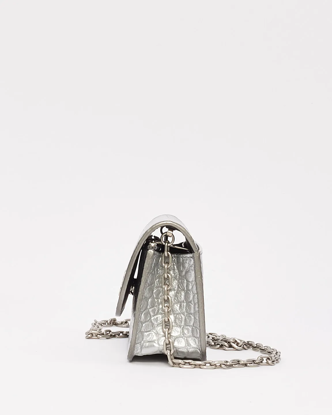Balenciaga Silver Croc Embossed Leather Gossip Mini Bag