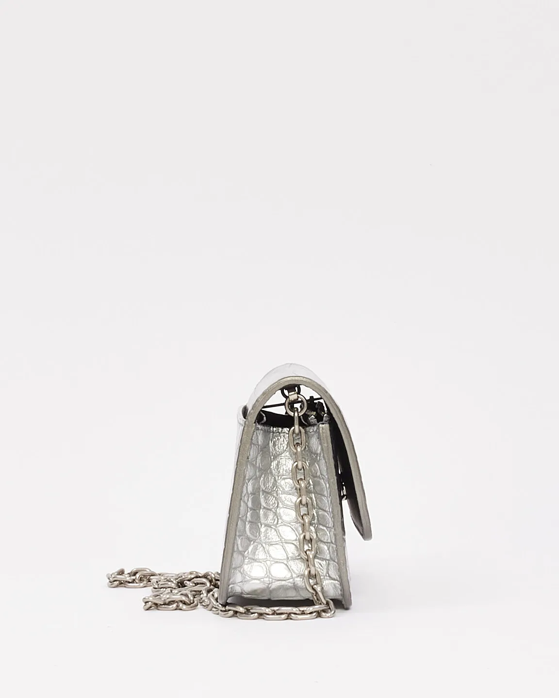 Balenciaga Silver Croc Embossed Leather Gossip Mini Bag