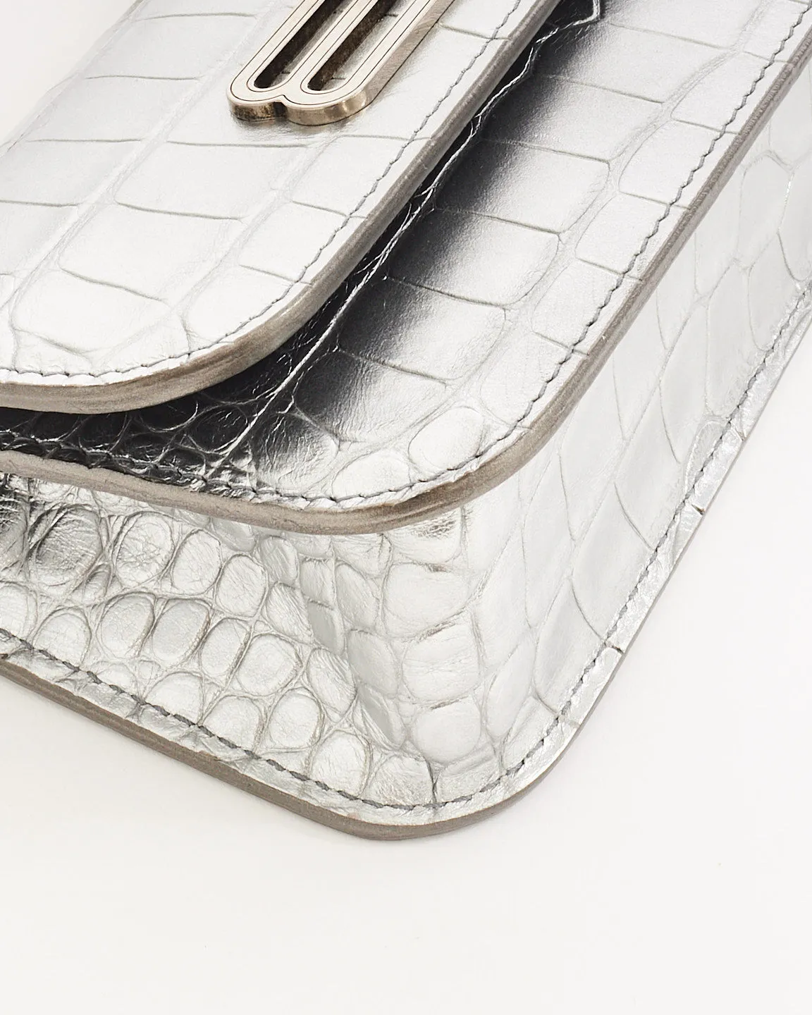 Balenciaga Silver Croc Embossed Leather Gossip Mini Bag