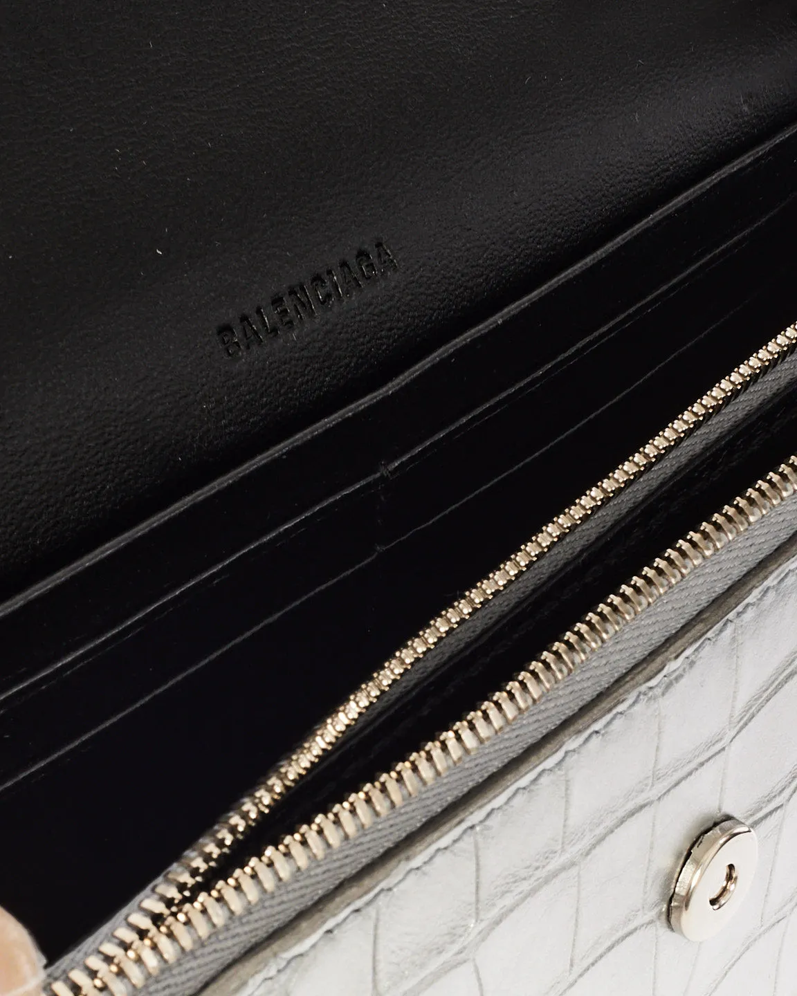 Balenciaga Silver Croc Embossed Leather Gossip Mini Bag