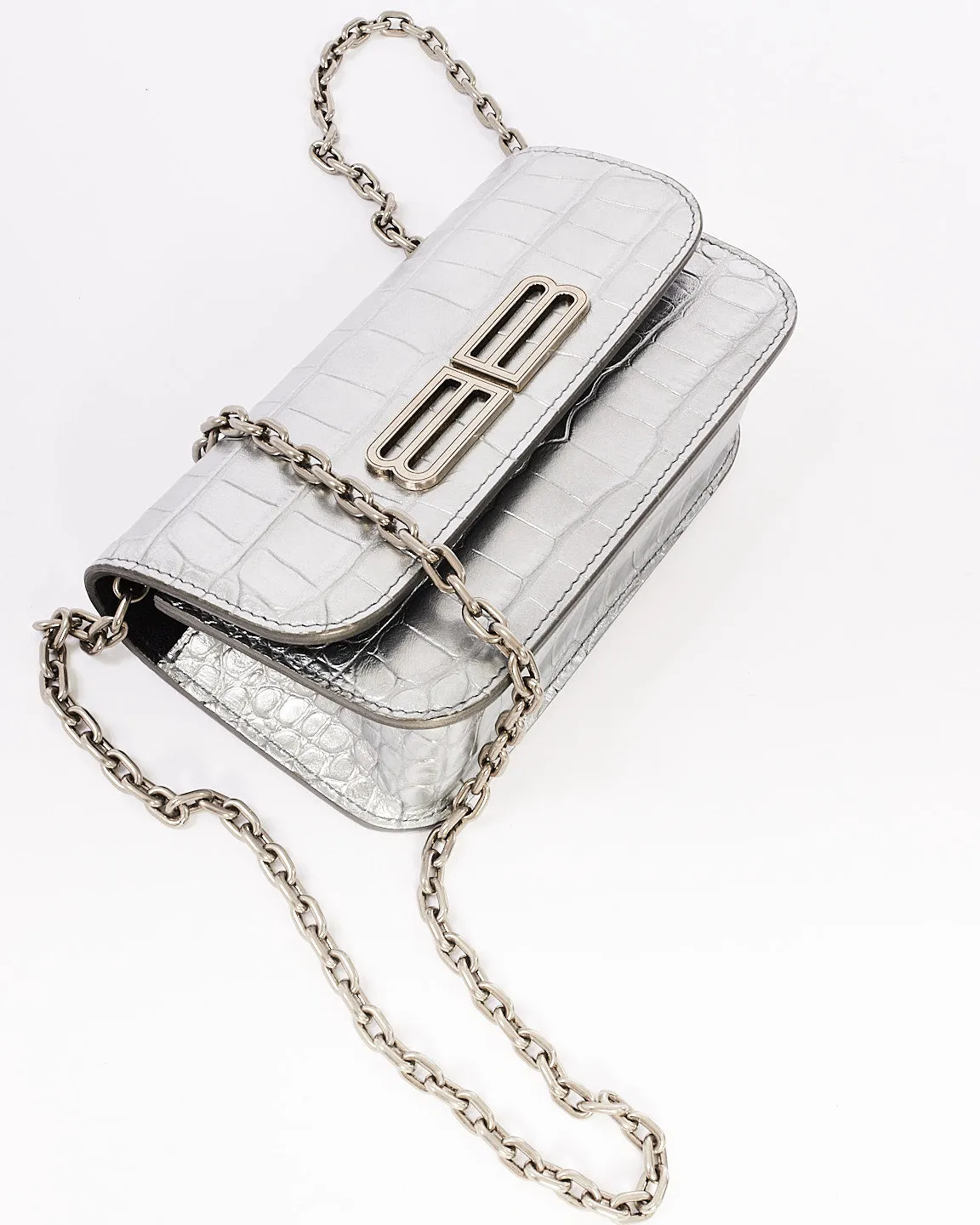 Balenciaga Silver Croc Embossed Leather Gossip Mini Bag
