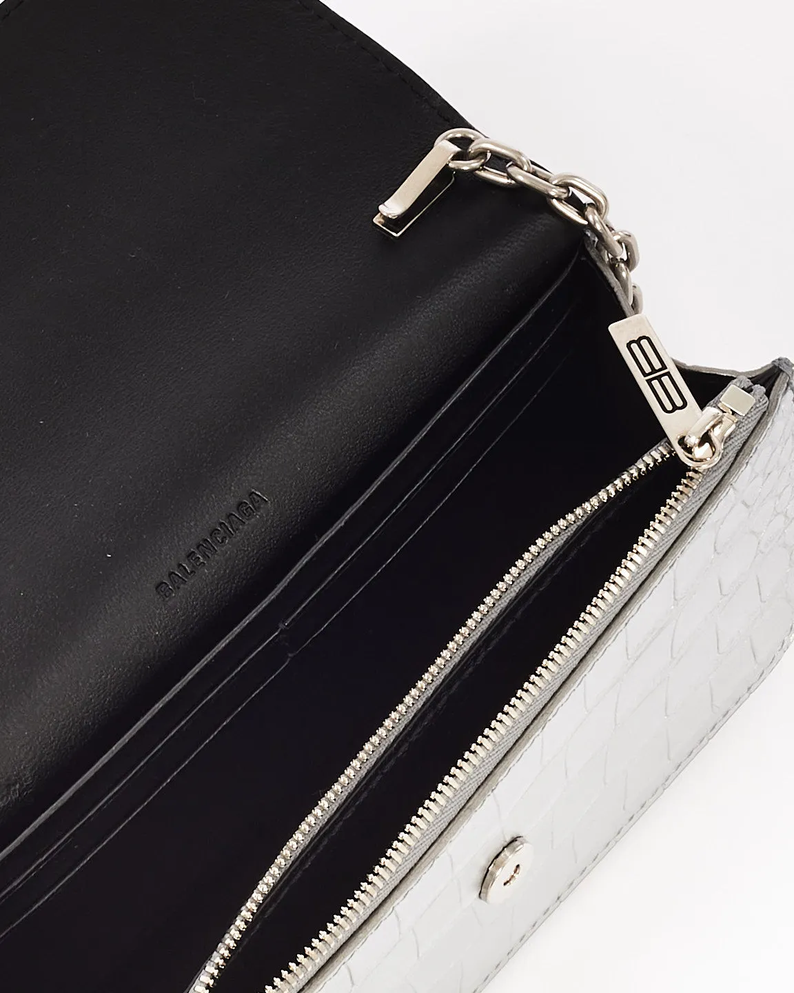 Balenciaga Silver Croc Embossed Leather Gossip Mini Bag