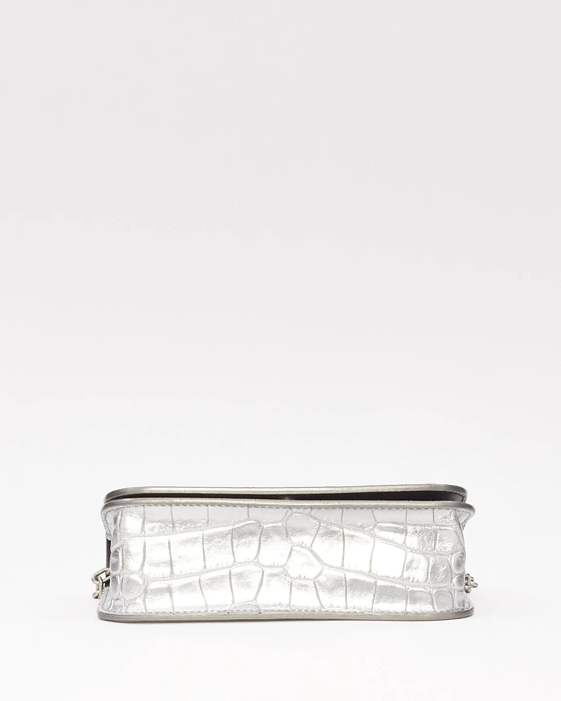 Balenciaga Silver Croc Embossed Leather Gossip Mini Bag