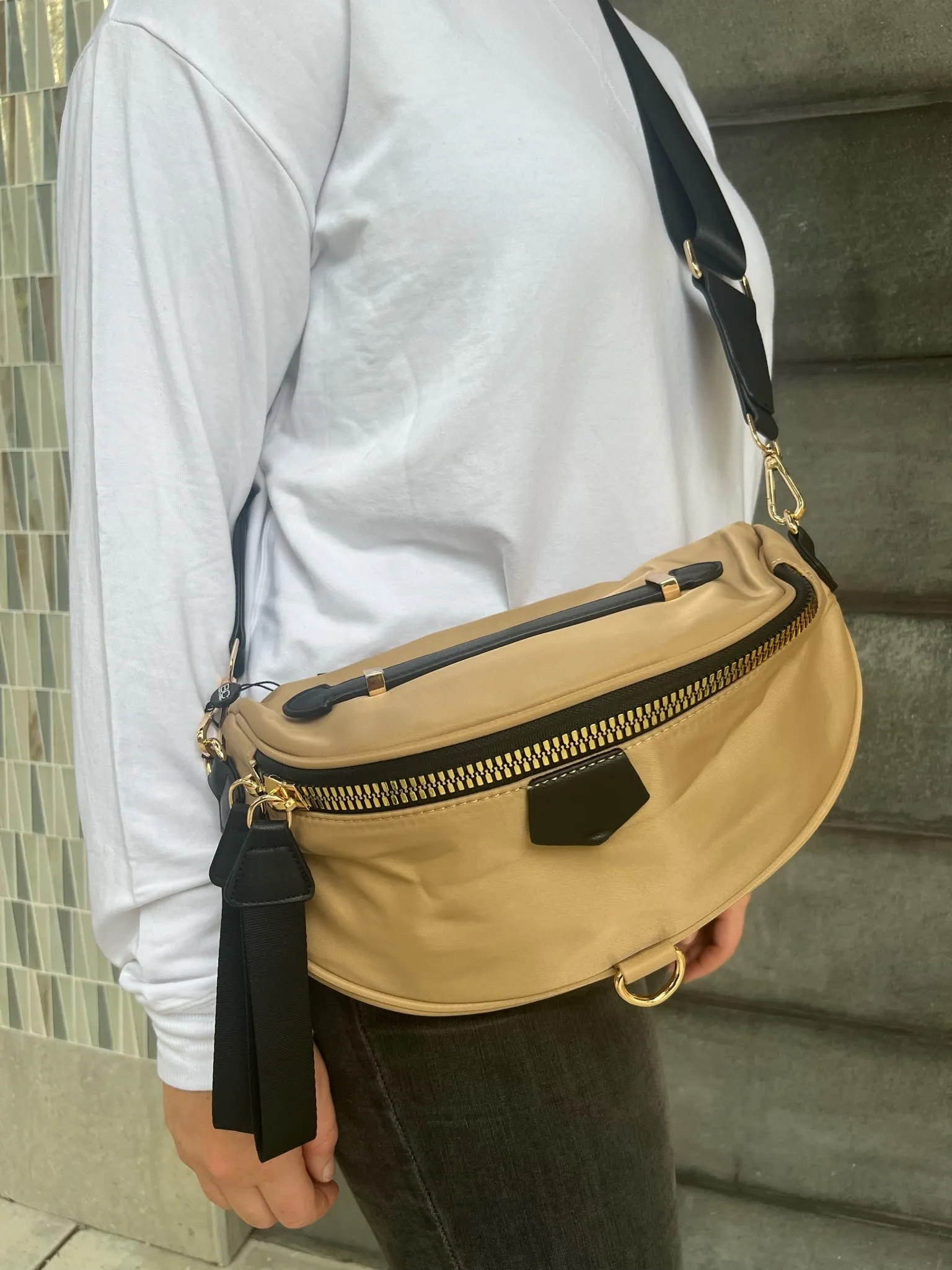 BC Large Nylon Fanny Pack Beige