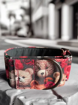 Berry red teddy bear collar greyhound martingale soft cotton fabric