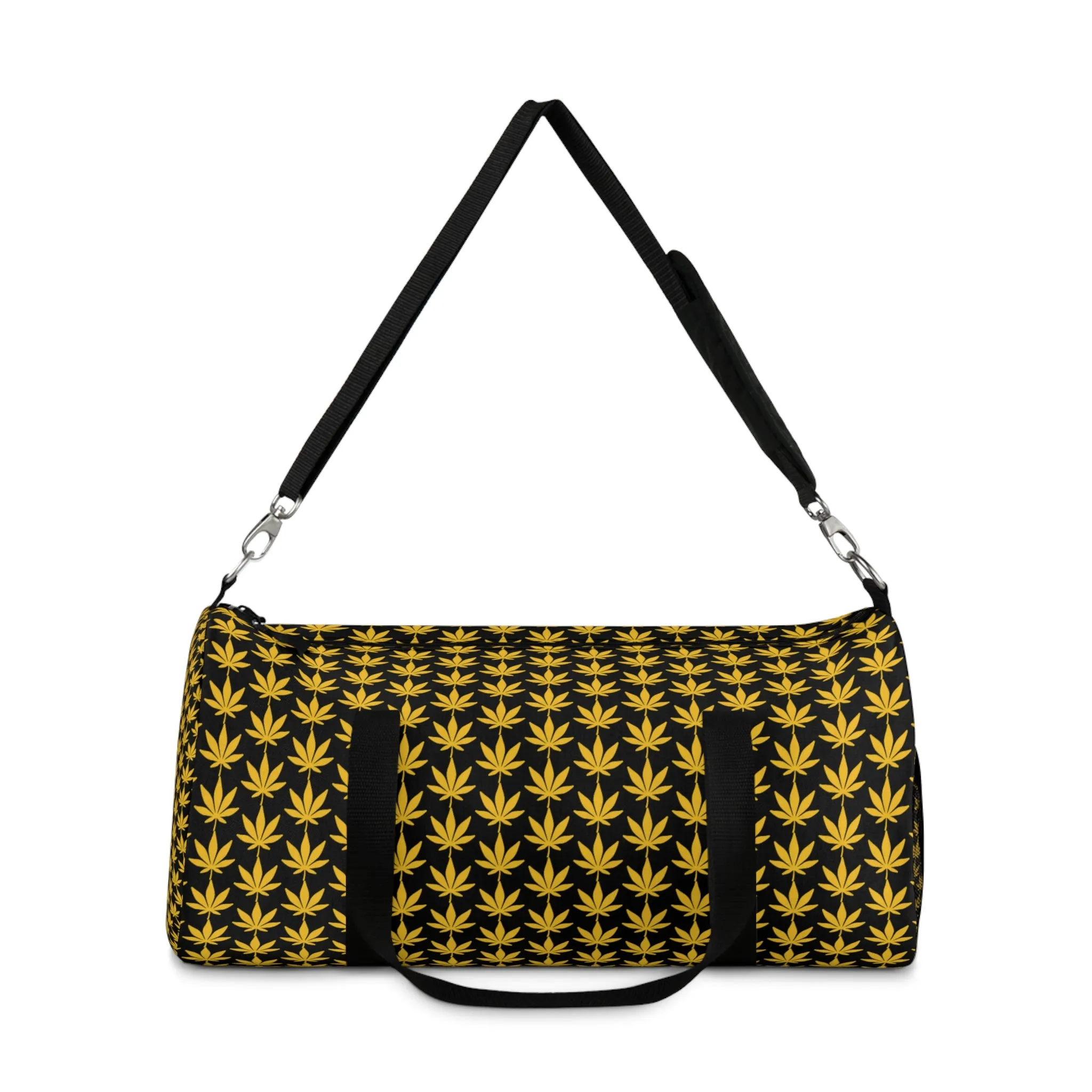 Black And Yellow Cannabis Leaf Duffel Bag
